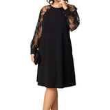 AIRA™ - VESTIDO PRETO ELEGANTE COM MANGAS DE RENDA