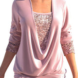 FÁTIMA™ - CAMISOLA FEMININA DE MANGA COMPRIDA COM PAETÊS