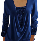 FÁTIMA™ - CAMISOLA FEMININA DE MANGA COMPRIDA COM PAETÊS