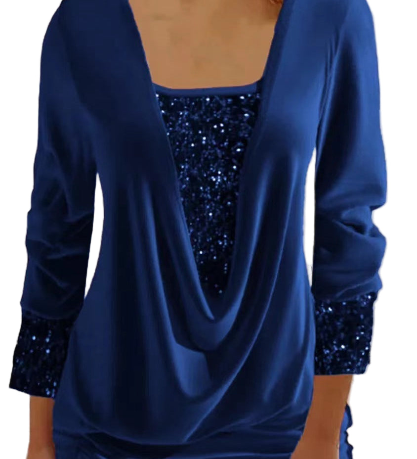 FÁTIMA™ - CAMISOLA FEMININA DE MANGA COMPRIDA COM PAETÊS