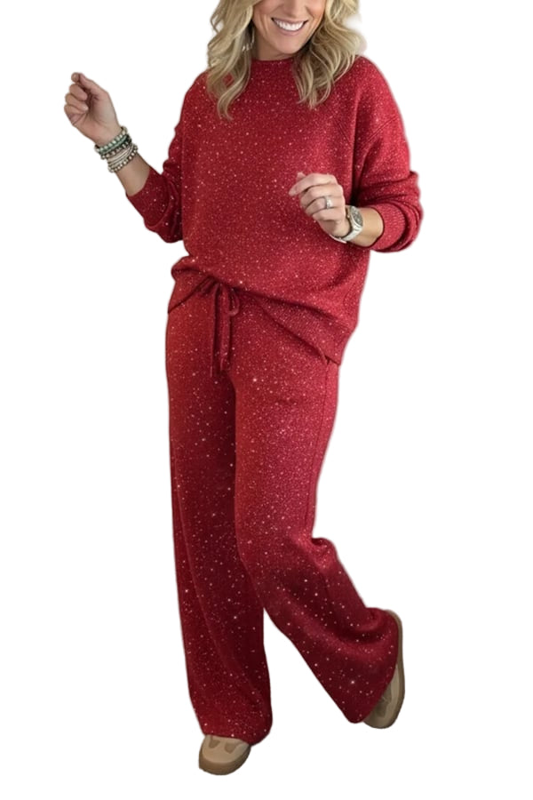 Cozy Sparkle Knit Top and Drawstring Pants Set (Buy 2 Free Shipping)