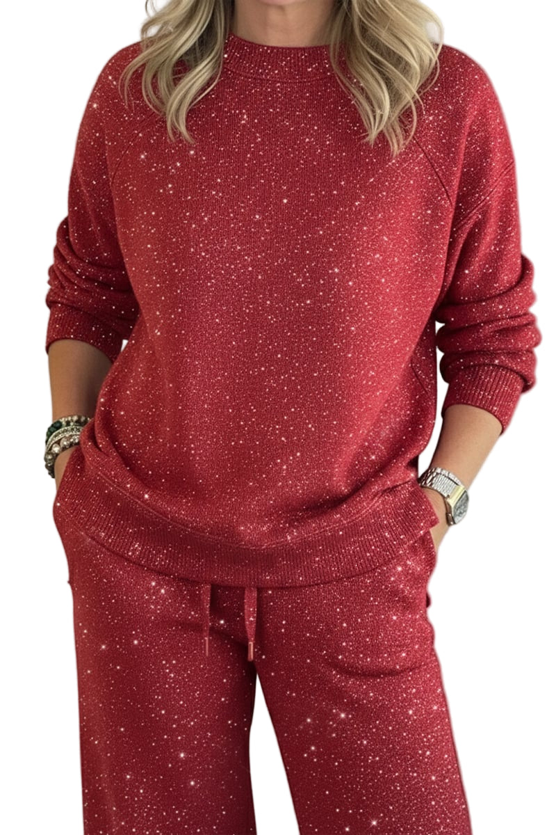 Cozy Sparkle Knit Top and Drawstring Pants Set (Buy 2 Free Shipping)