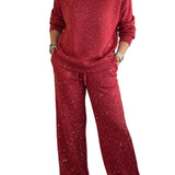 Cozy Sparkle Knit Top and Drawstring Pants Set (Buy 2 Free Shipping)