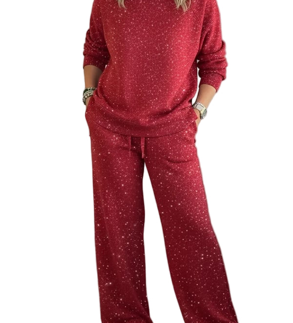 Cozy Sparkle Knit Top and Drawstring Pants Set (Buy 2 Free Shipping)