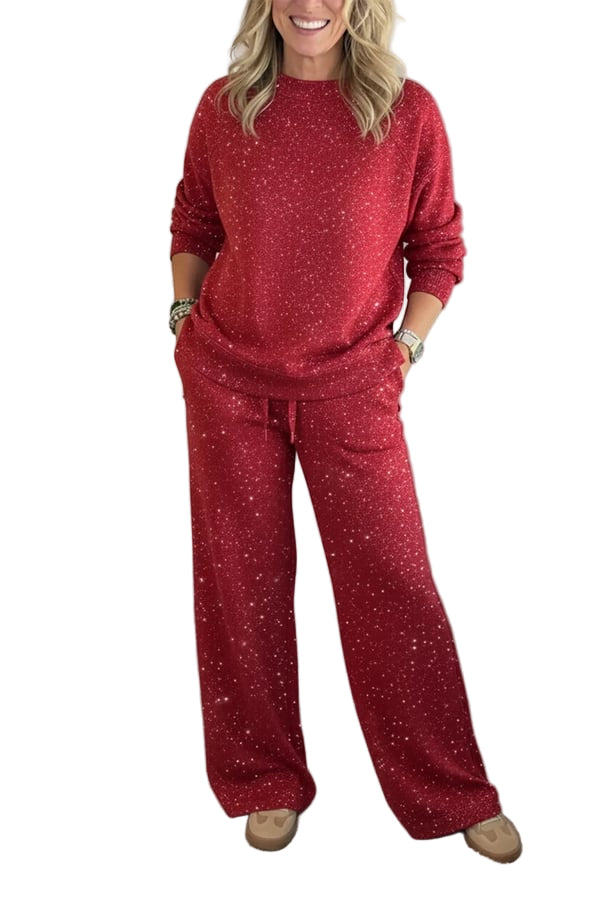 Cozy Sparkle Knit Top and Drawstring Pants Set (Buy 2 Free Shipping)