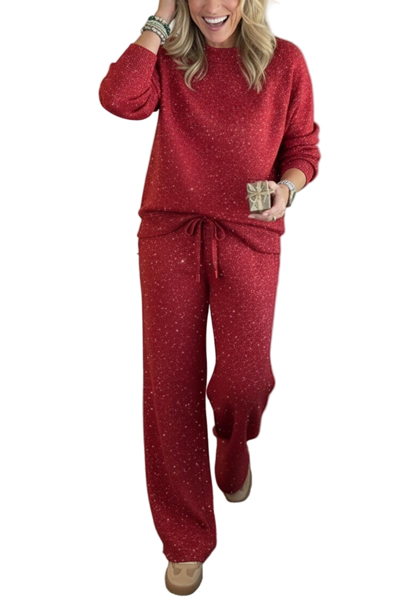 Cozy Sparkle Knit Top and Drawstring Pants Set (Buy 2 Free Shipping)