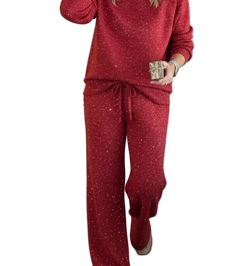 Cozy Sparkle Knit Top and Drawstring Pants Set (Buy 2 Free Shipping)