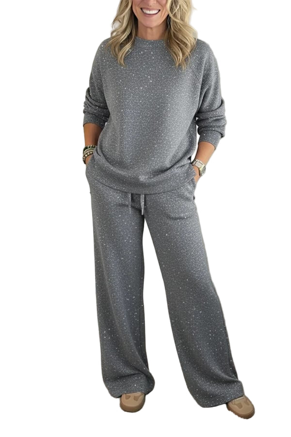 Cozy Sparkle Knit Top and Drawstring Pants Set (Buy 2 Free Shipping)