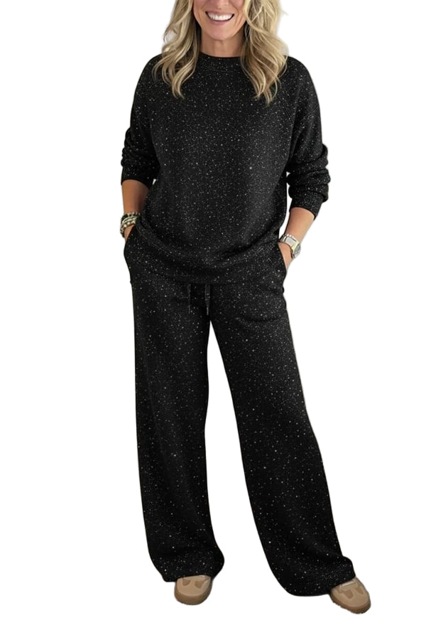 Cozy Sparkle Knit Top and Drawstring Pants Set (Buy 2 Free Shipping)