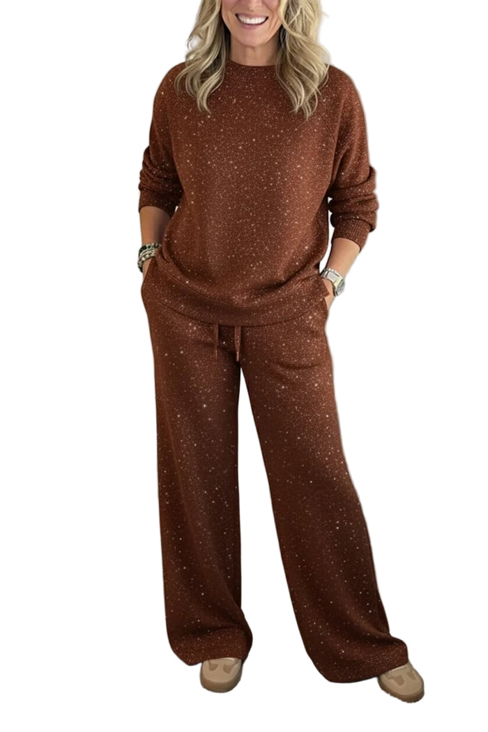 Cozy Sparkle Knit Top and Drawstring Pants Set (Buy 2 Free Shipping)