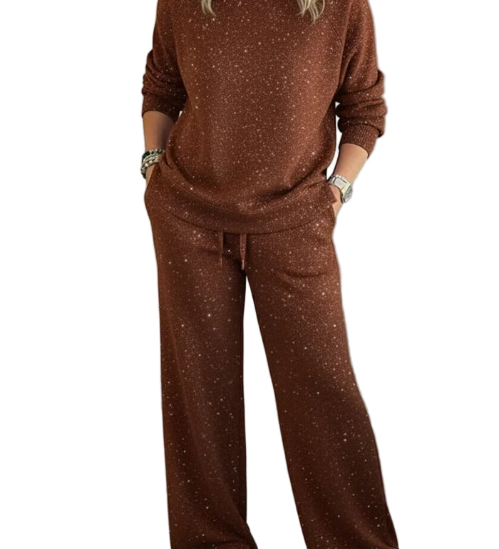 Cozy Sparkle Knit Top and Drawstring Pants Set (Buy 2 Free Shipping)