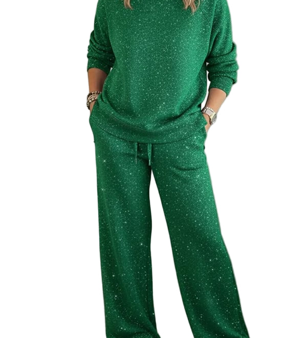 Cozy Sparkle Knit Top and Drawstring Pants Set (Buy 2 Free Shipping)