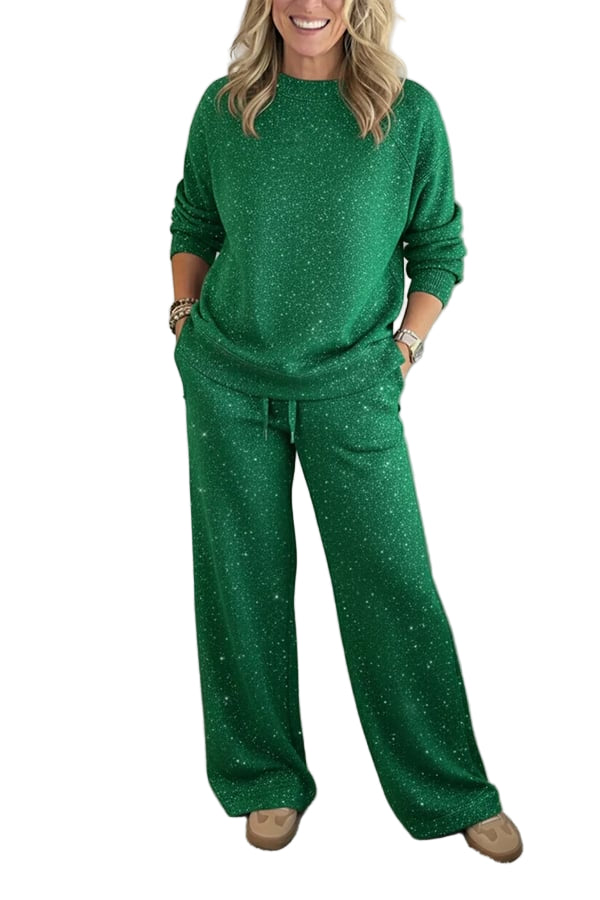 Cozy Sparkle Knit Top and Drawstring Pants Set (Buy 2 Free Shipping)