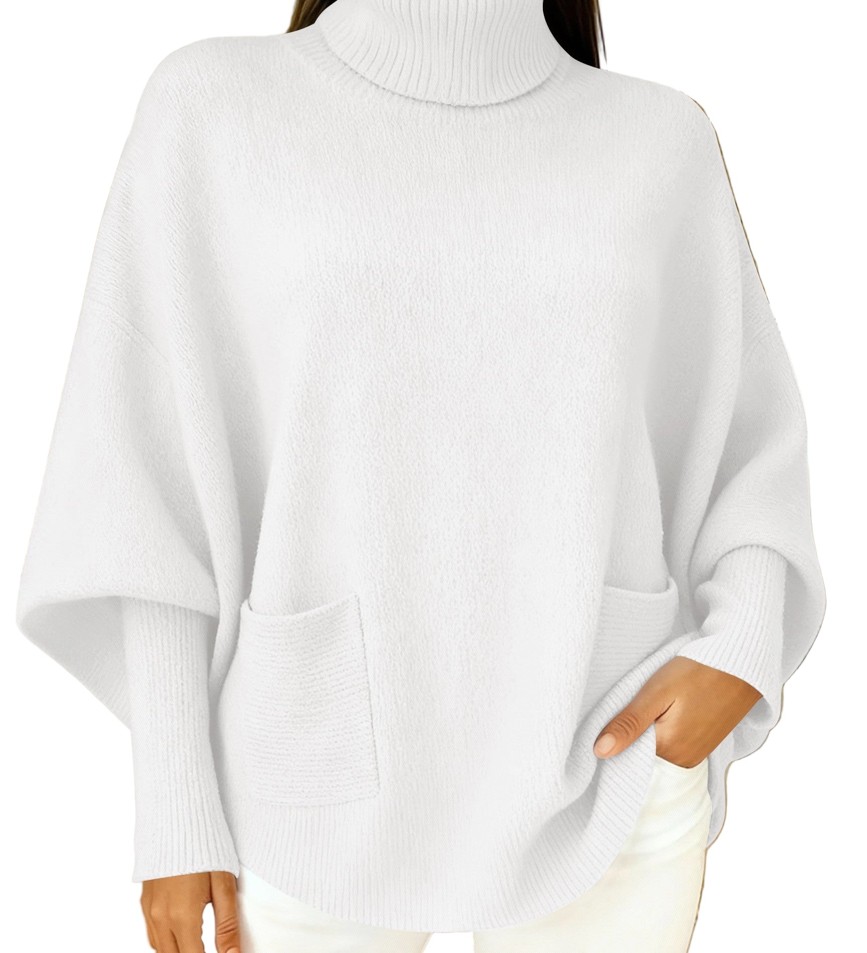 Women's fashionable casual solid-color high-neck sweater