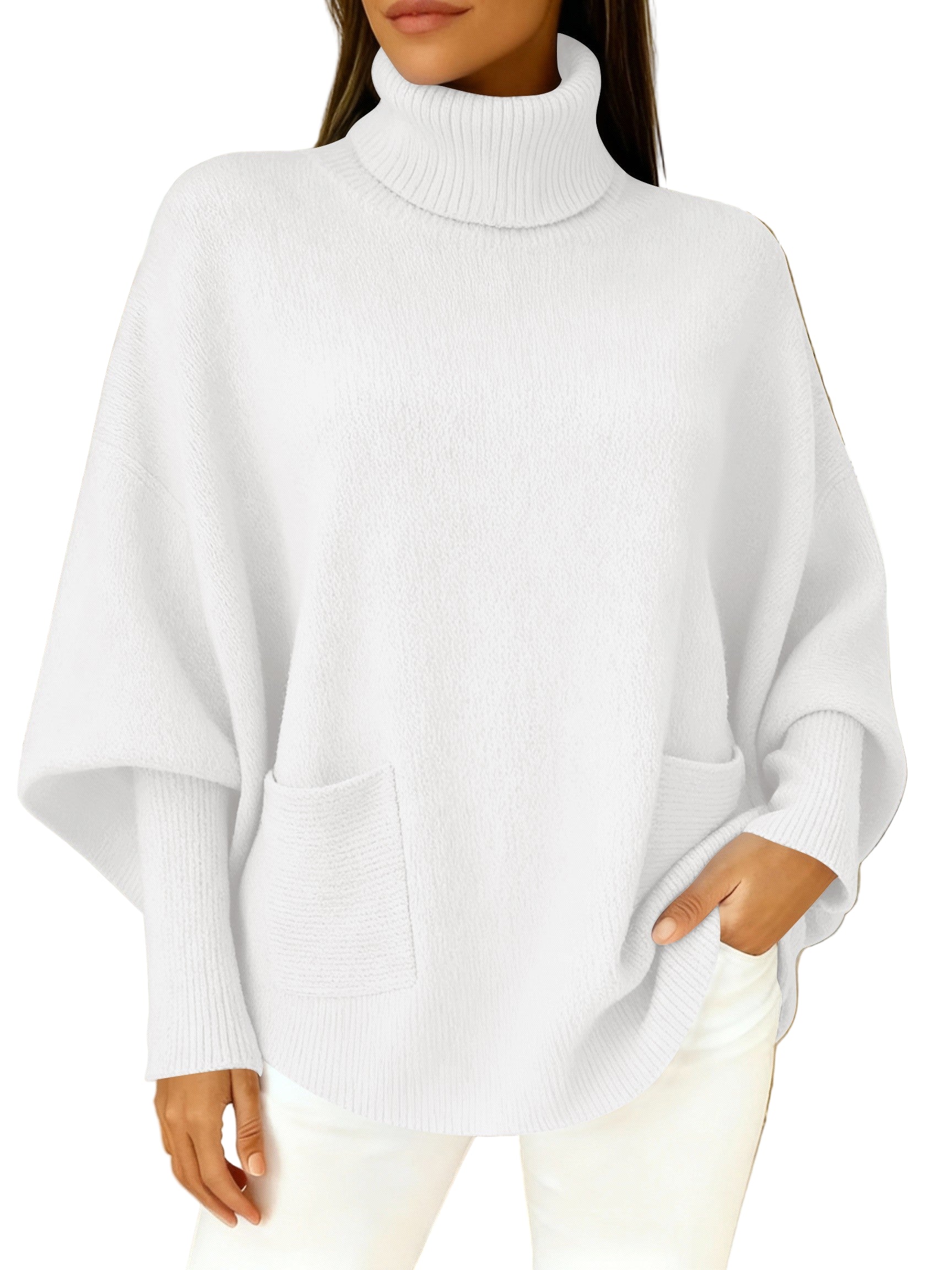 Women's fashionable casual solid-color high-neck sweater