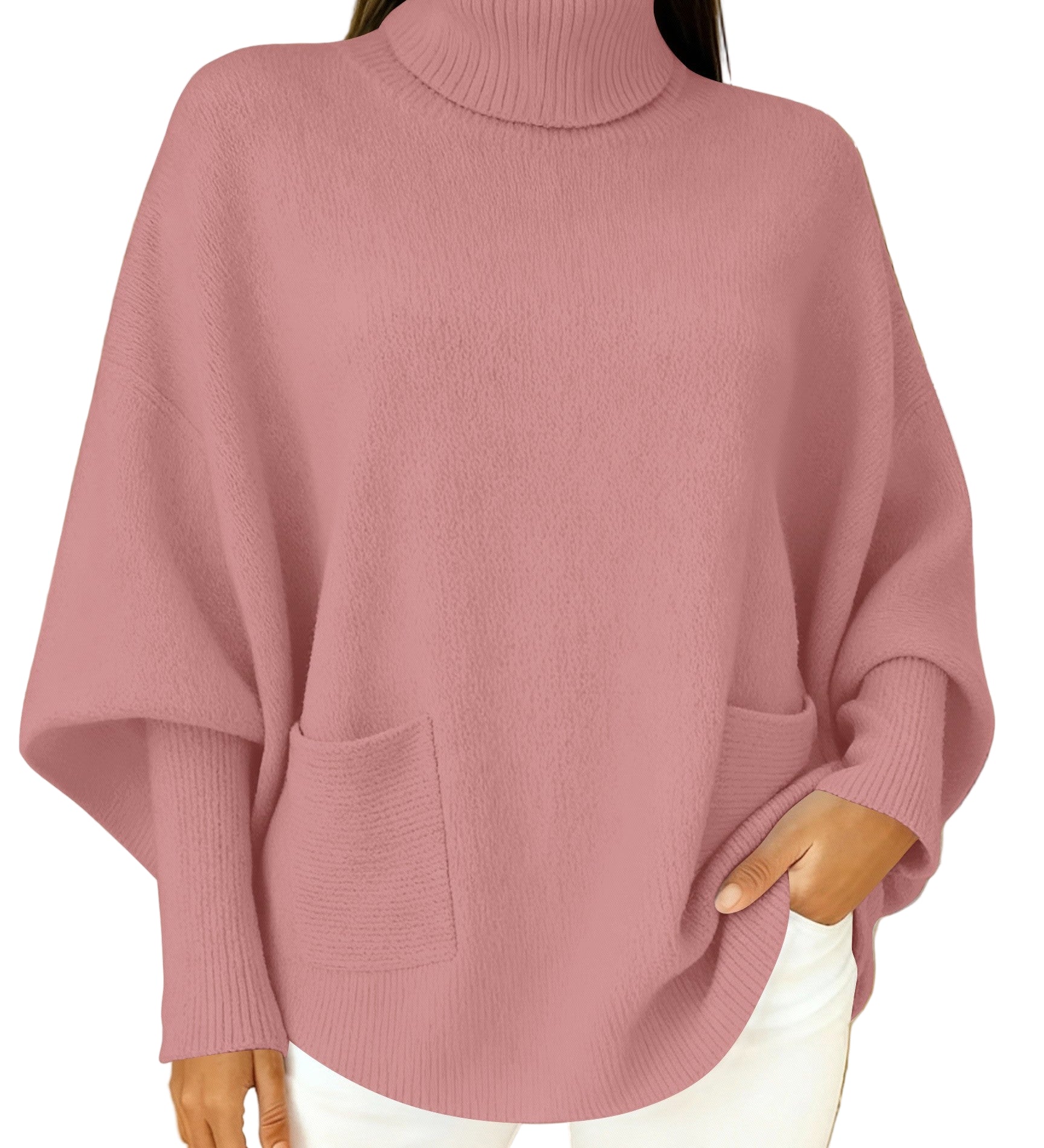 Women's fashionable casual solid-color high-neck sweater