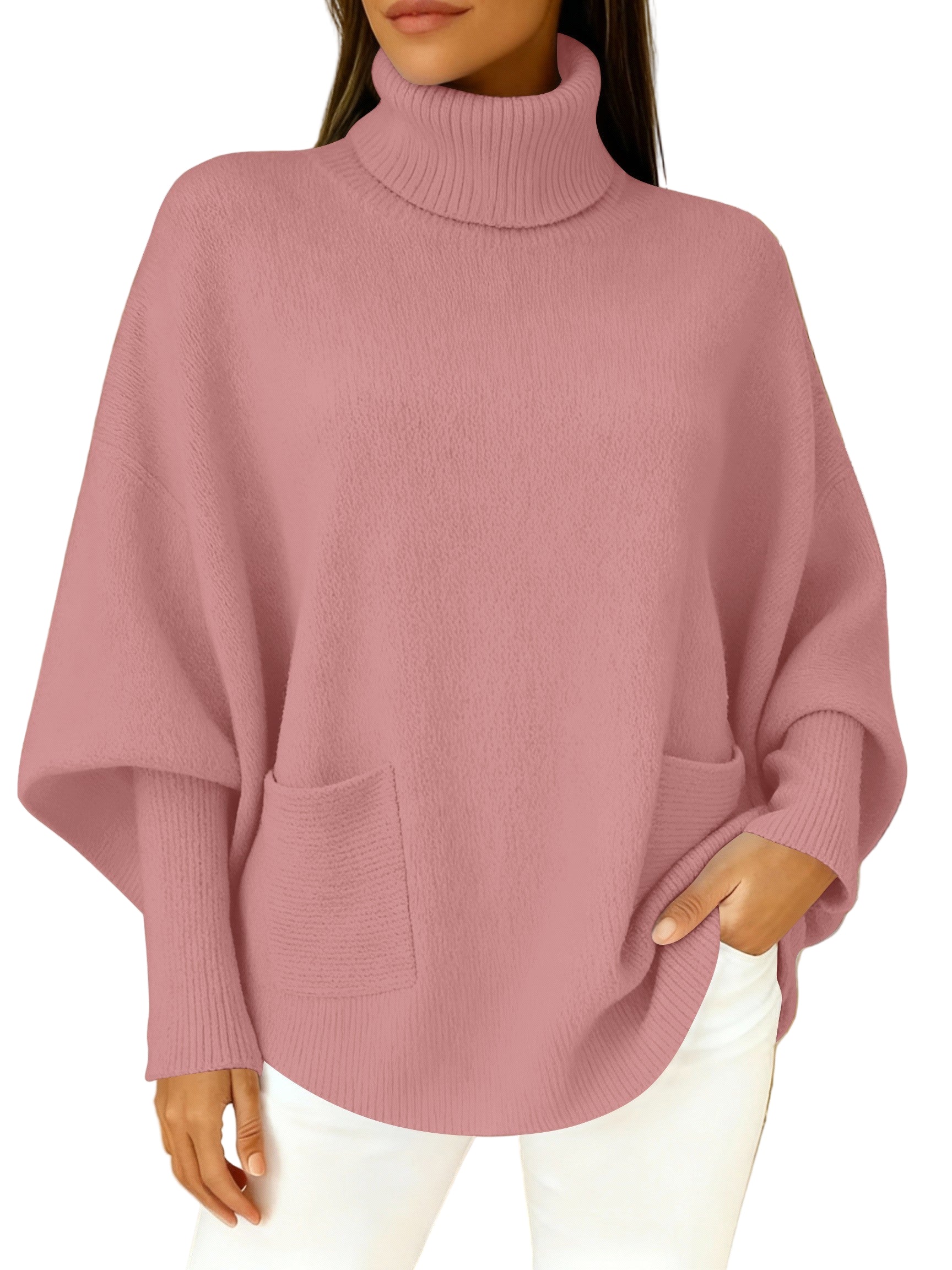 Women's fashionable casual solid-color high-neck sweater