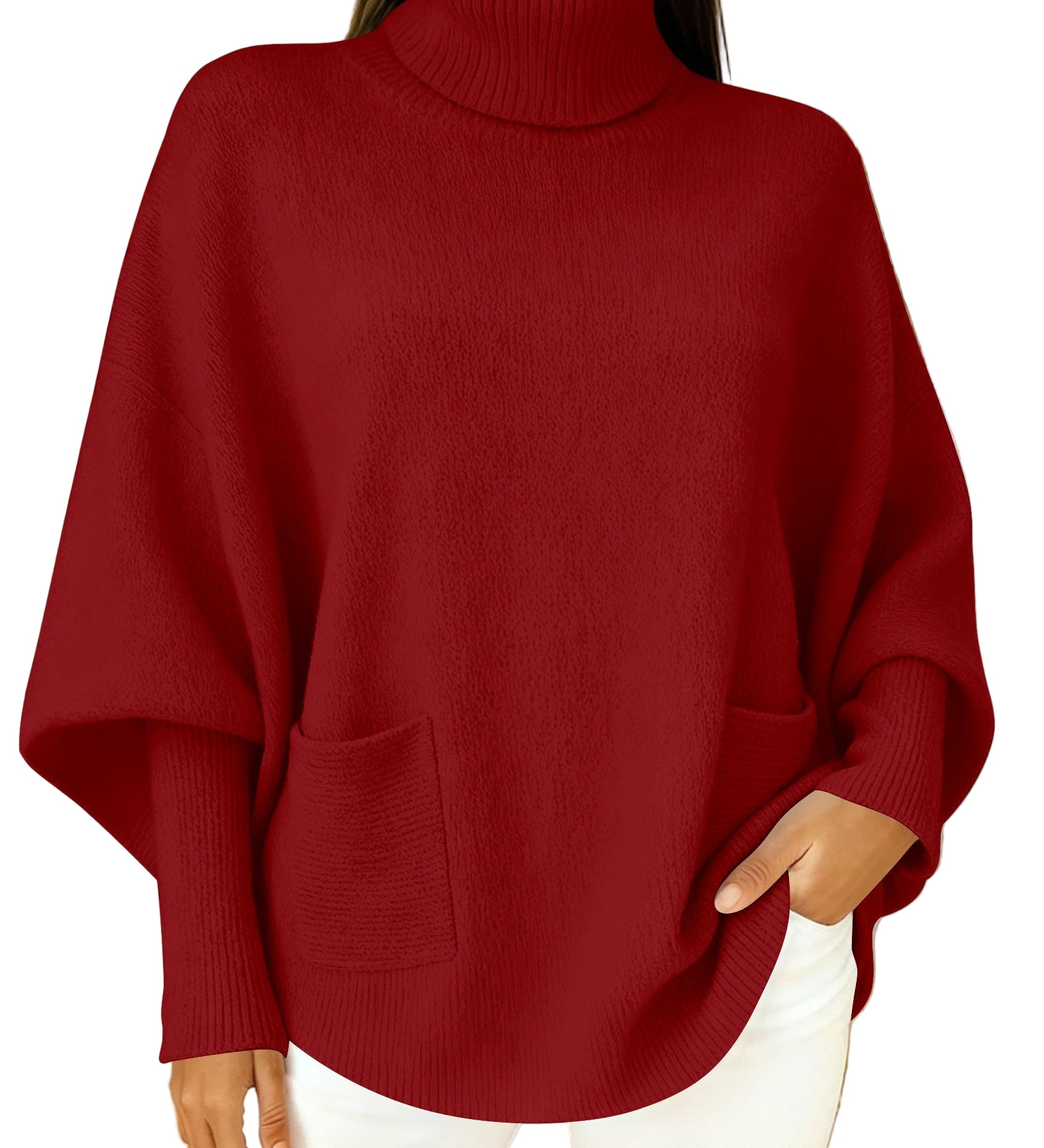 Women's fashionable casual solid-color high-neck sweater