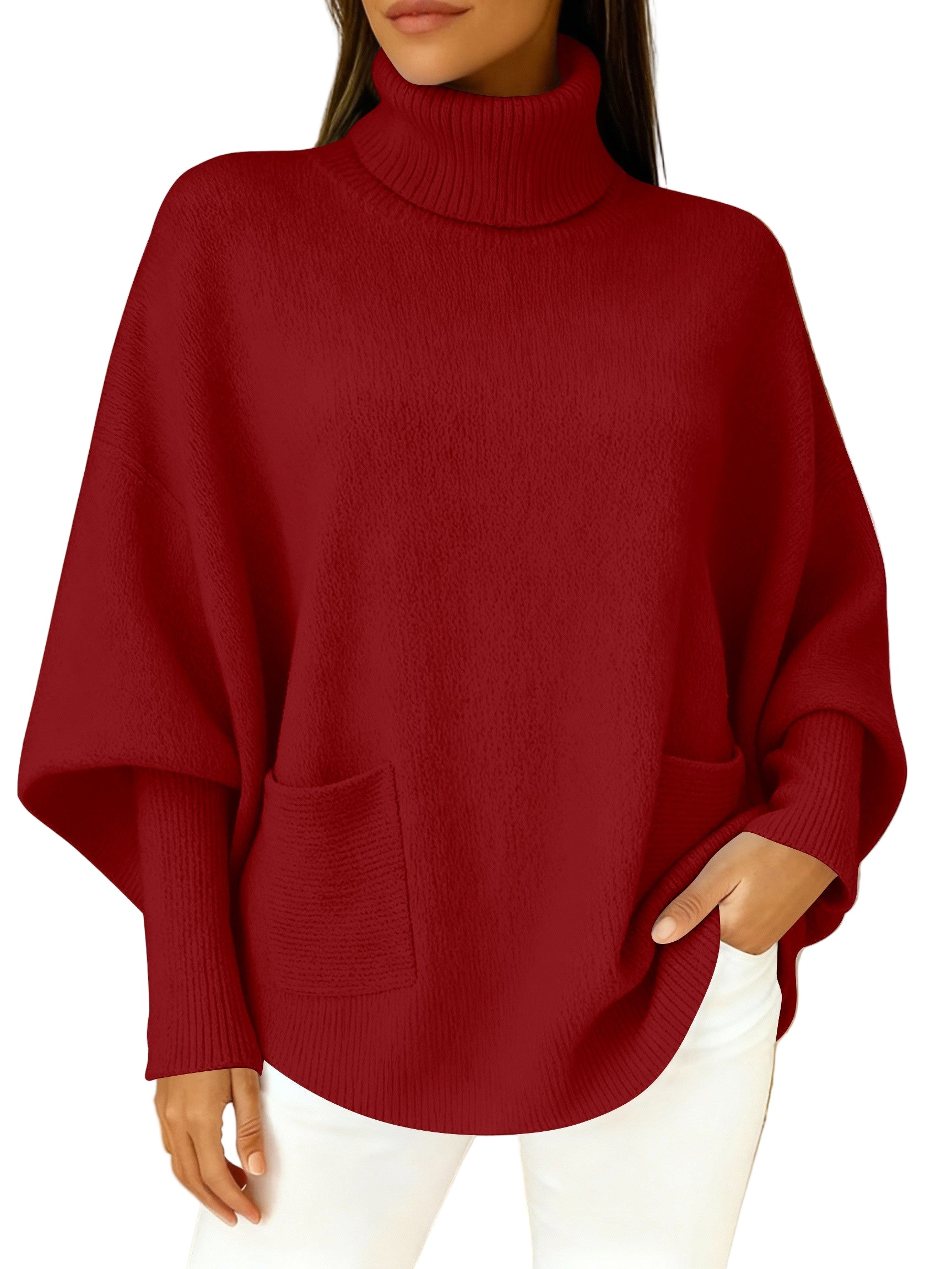 Women's fashionable casual solid-color high-neck sweater