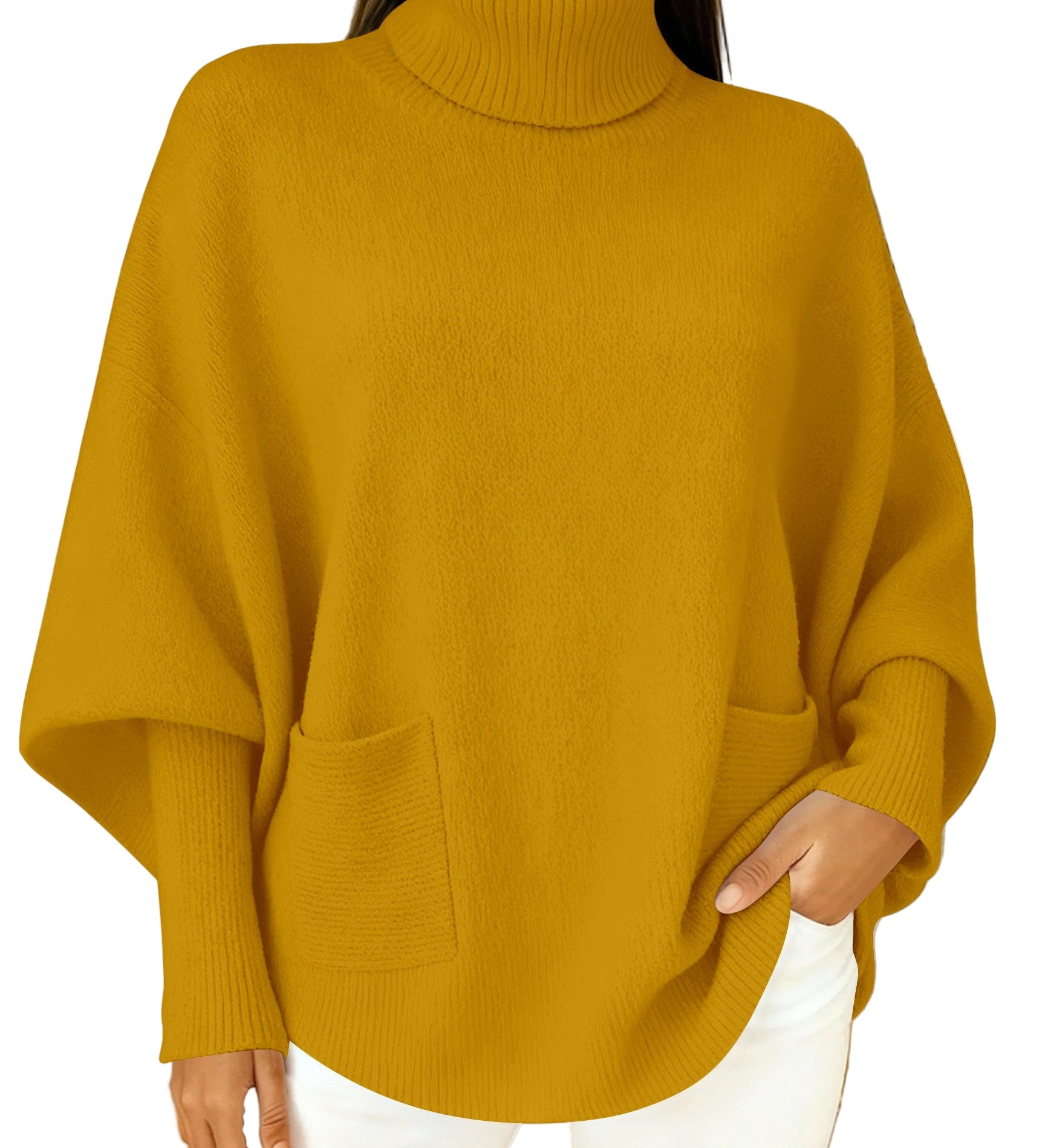Women's fashionable casual solid-color high-neck sweater