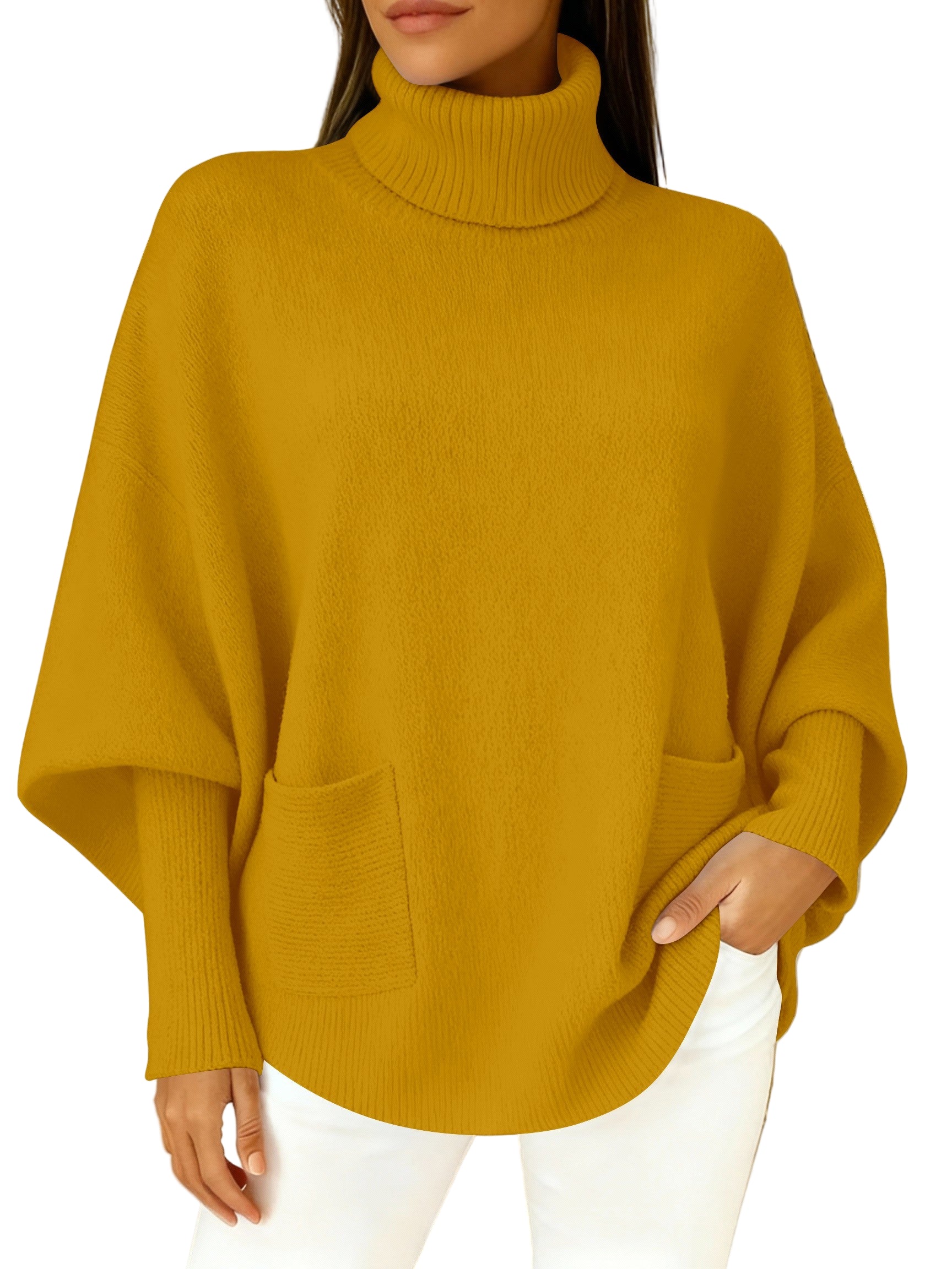 Women's fashionable casual solid-color high-neck sweater