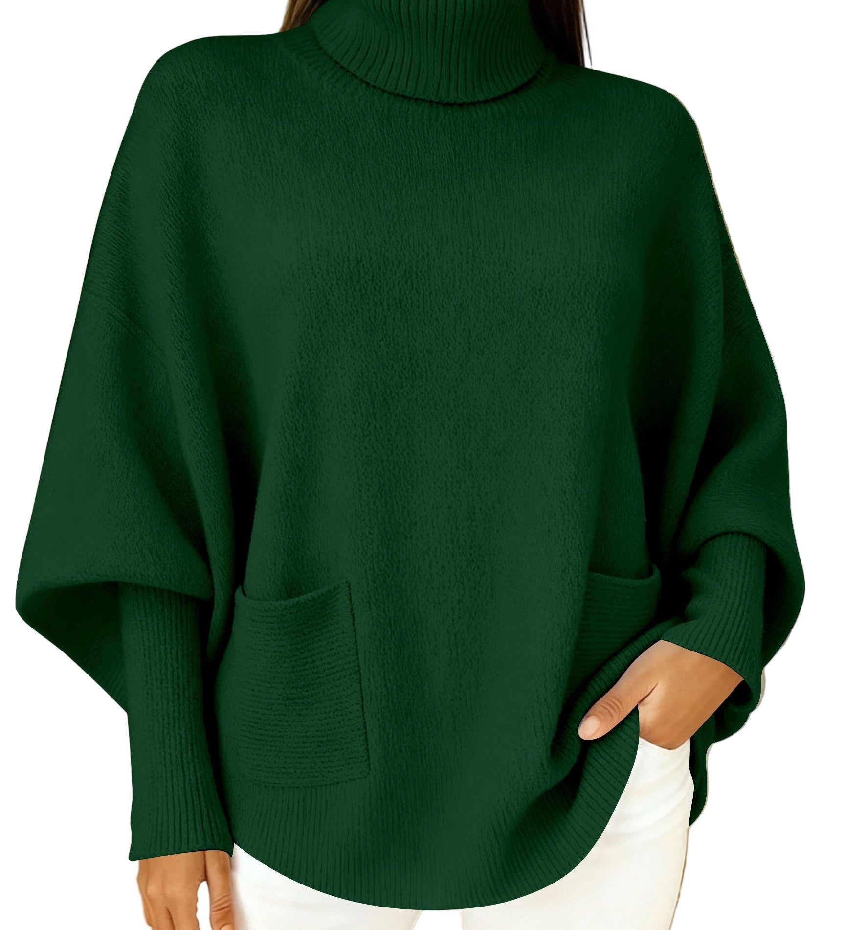 Women's fashionable casual solid-color high-neck sweater