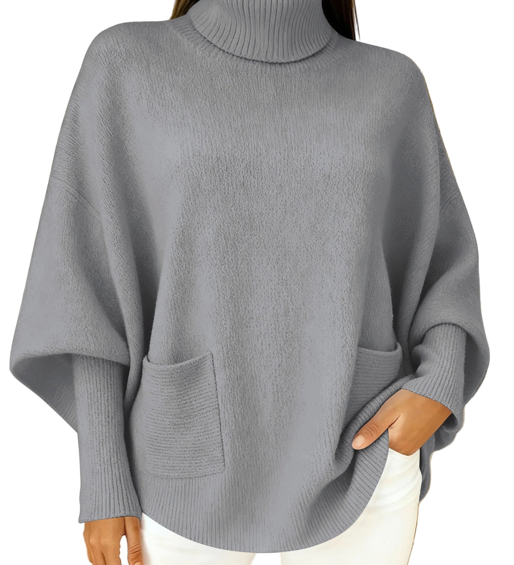 Women's fashionable casual solid-color high-neck sweater