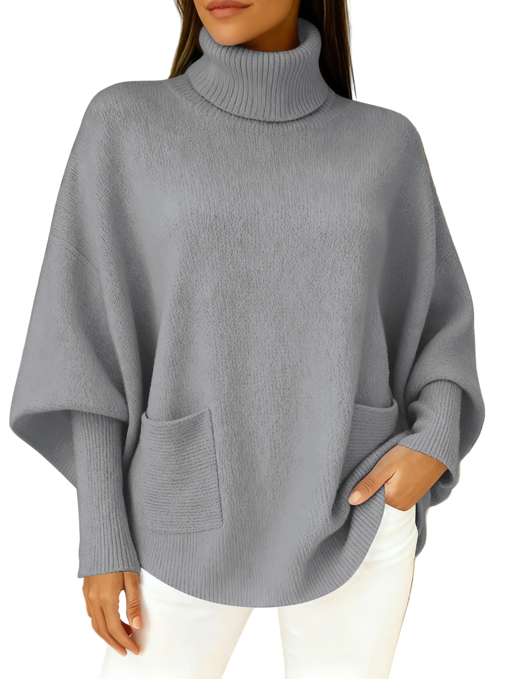 Women's fashionable casual solid-color high-neck sweater