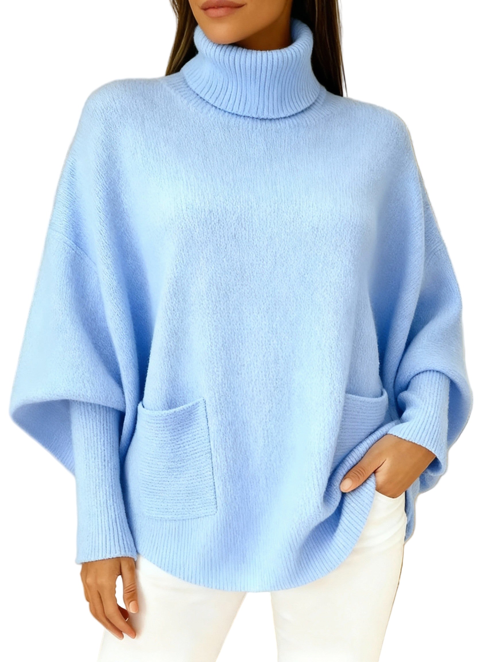 Women's fashionable casual solid-color high-neck sweater