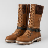 IARA™ – BOTAS ALTAS FEMININAS COM DETALHE EM MALHA E FIVELA