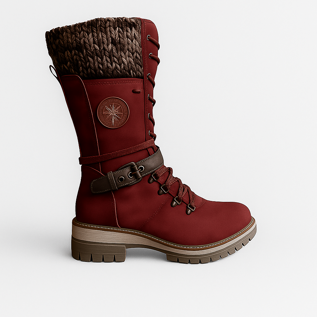 IARA™ – BOTAS ALTAS FEMININAS COM DETALHE EM MALHA E FIVELA