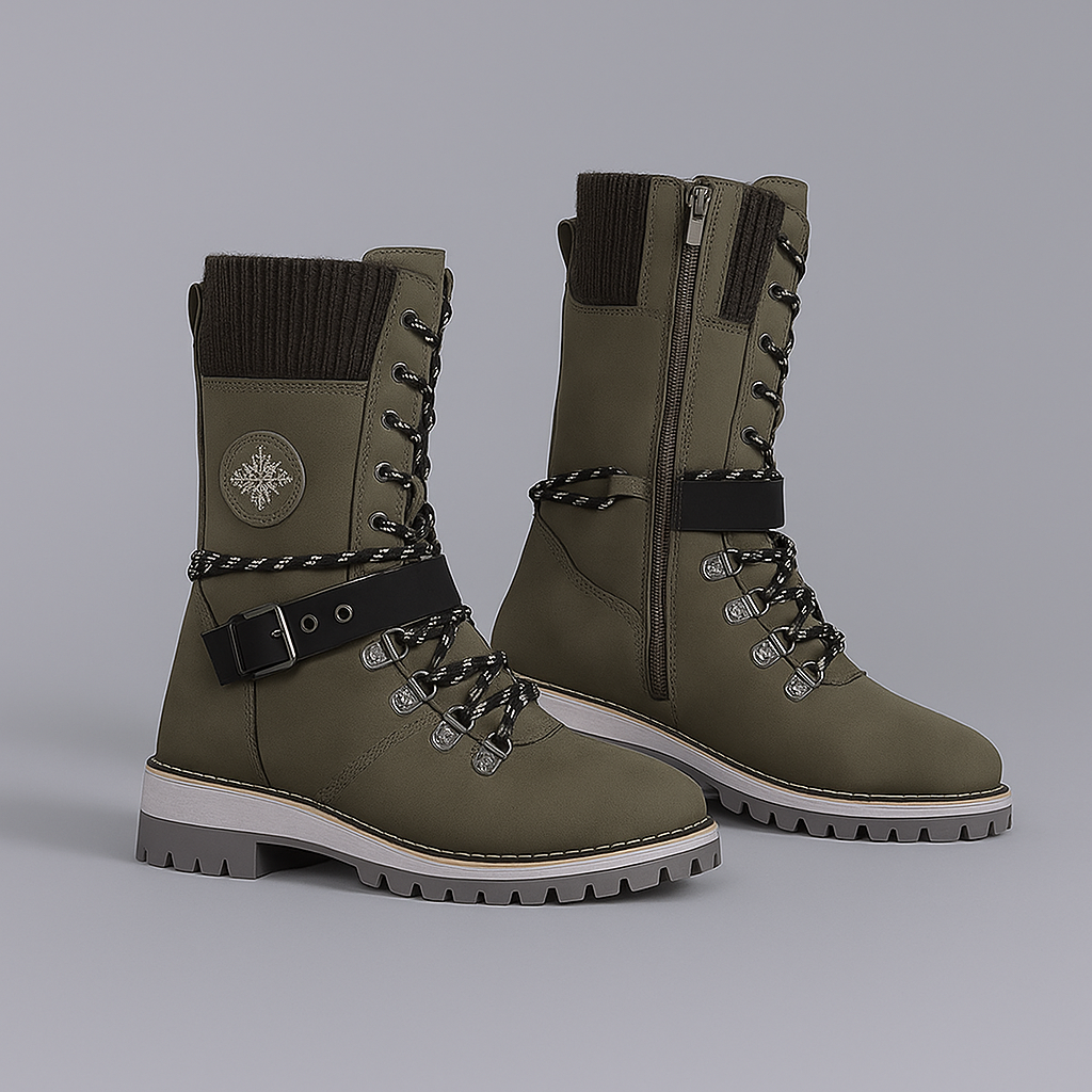 IARA™ – BOTAS ALTAS FEMININAS COM DETALHE EM MALHA E FIVELA