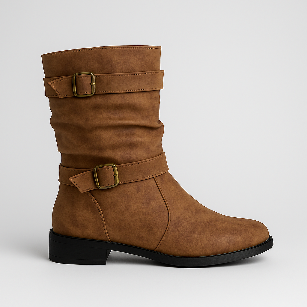 HELIA™ – BOTAS FEMININAS DE OUTONO COM FIVELA E SALTO BAIXO