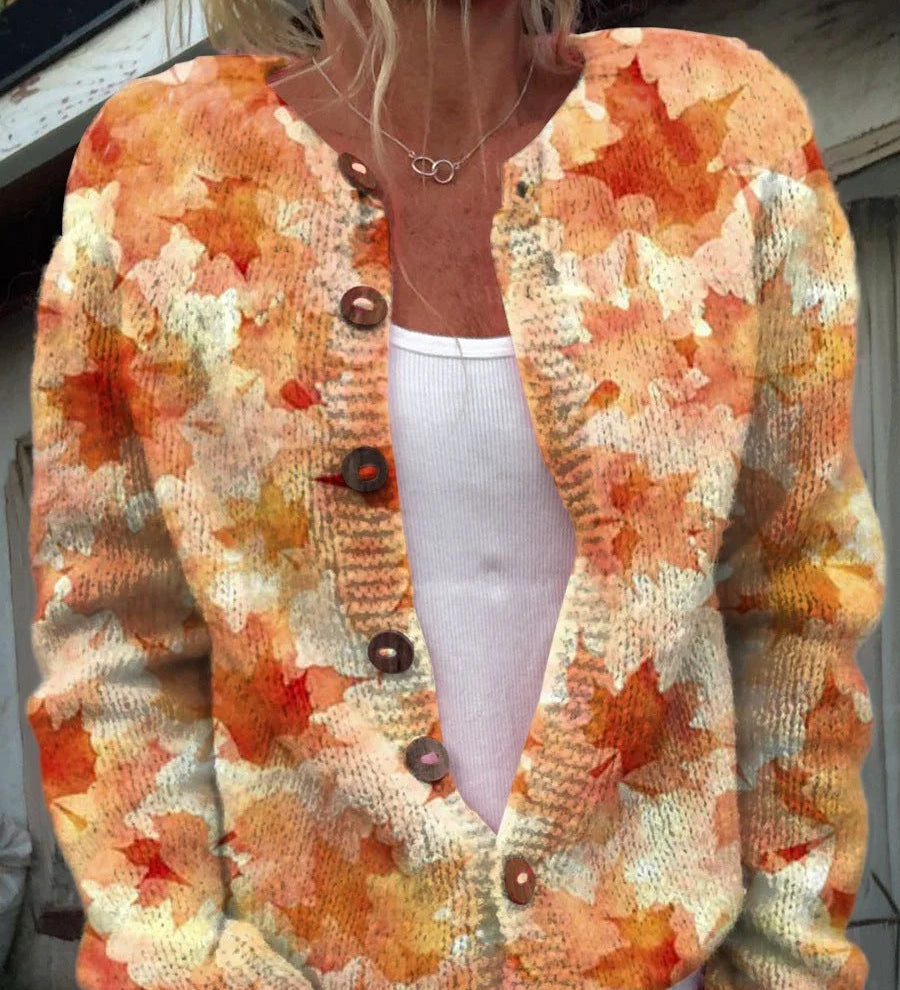 MARIA™ – CASACO COM PADRÃO DE ROSAS COR-DE-ROSA E BOTÕES