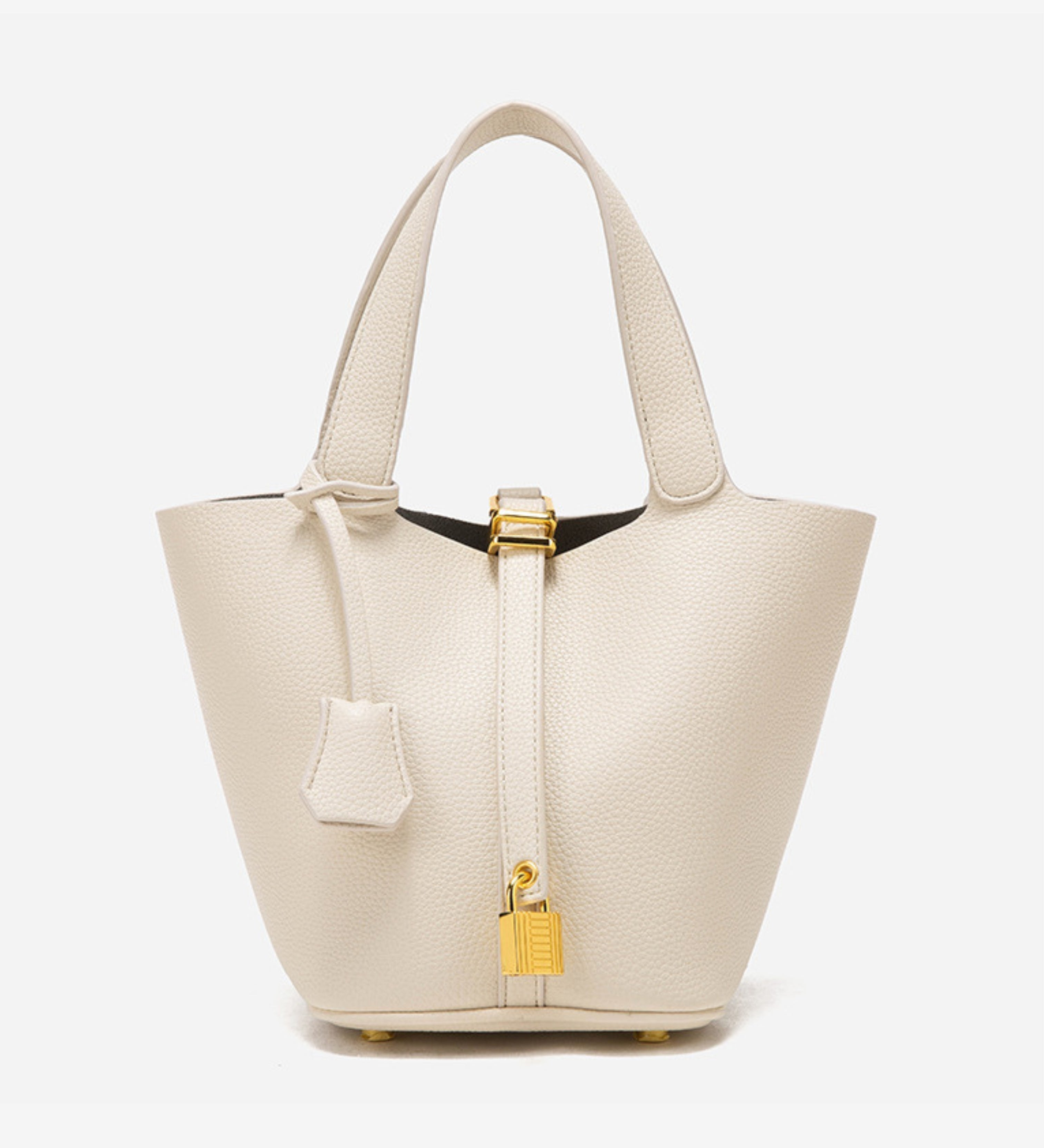 GABRIELA™ – MALA TIPO BUCKET COM FECHO DOURADO E DESIGN ELEGANTE