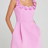 CINDY™ – VESTIDO MINI FEMININO COM APLICAÇÕES FLORAIS