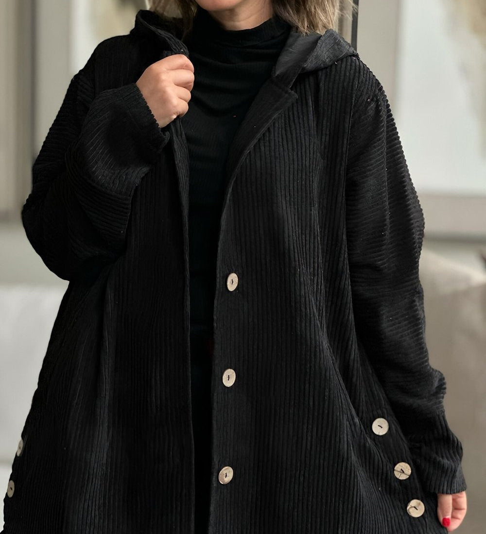 JOANA™ – CASACO DE BOMBAZINE COM CAPUZ E DESIGN ACOLHEDOR