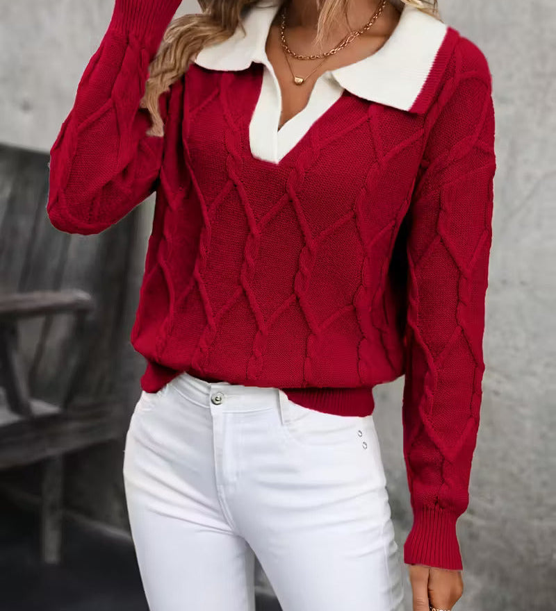 MAHALIA™ – CAMISOLA DE MALHA TRANÇADA COM GOLA