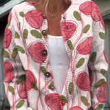 MARIA™ – CASACO COM PADRÃO DE ROSAS COR-DE-ROSA E BOTÕES