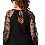 AIRA™ - VESTIDO PRETO ELEGANTE COM MANGAS DE RENDA