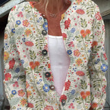 MARIA™ – CASACO COM PADRÃO DE ROSAS COR-DE-ROSA E BOTÕES