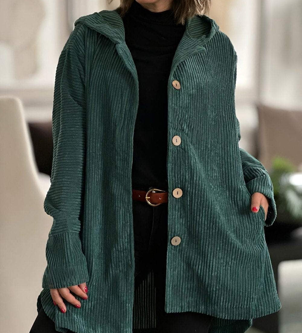 JOANA™ – CASACO DE BOMBAZINE COM CAPUZ E DESIGN ACOLHEDOR