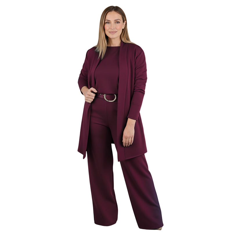 DORREN™ - CONJUNTO ELEGANTE DE 3 PEÇAS COM CARDIGAN LONGO, TOP E CALÇAS