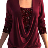 FÁTIMA™ - CAMISOLA FEMININA DE MANGA COMPRIDA COM PAETÊS