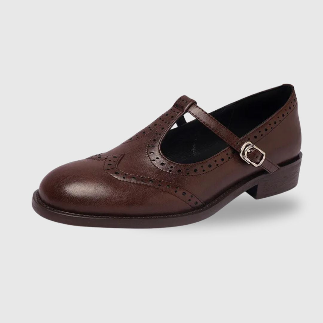 LEONA™ – SANDÁLIAS BROGUE EM COURO DE ESTILO RETRO