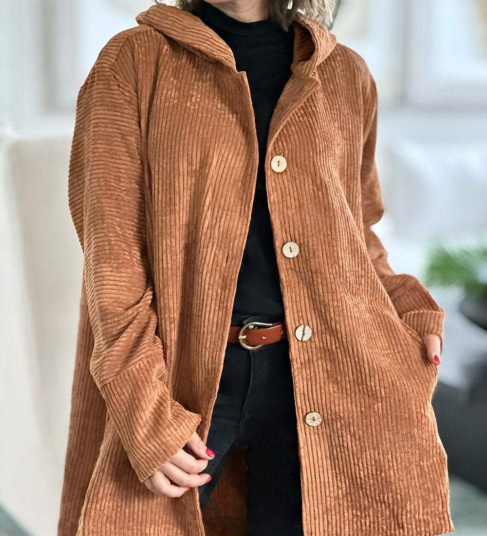 JOANA™ – CASACO DE BOMBAZINE COM CAPUZ E DESIGN ACOLHEDOR