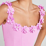 CINDY™ – VESTIDO MINI FEMININO COM APLICAÇÕES FLORAIS