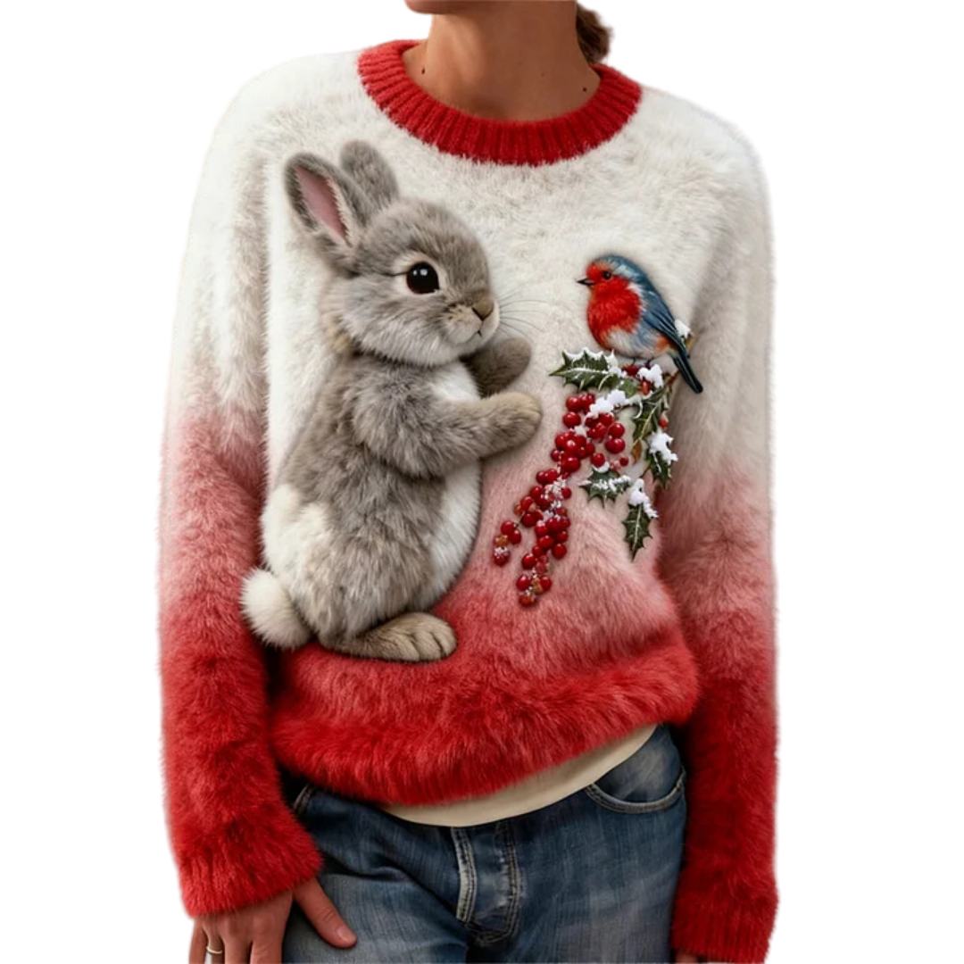 LÚCIA™ - CAMISOLA FELPUDA COM COELHO DE NATAL