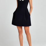 CINDY™ – VESTIDO MINI FEMININO COM APLICAÇÕES FLORAIS