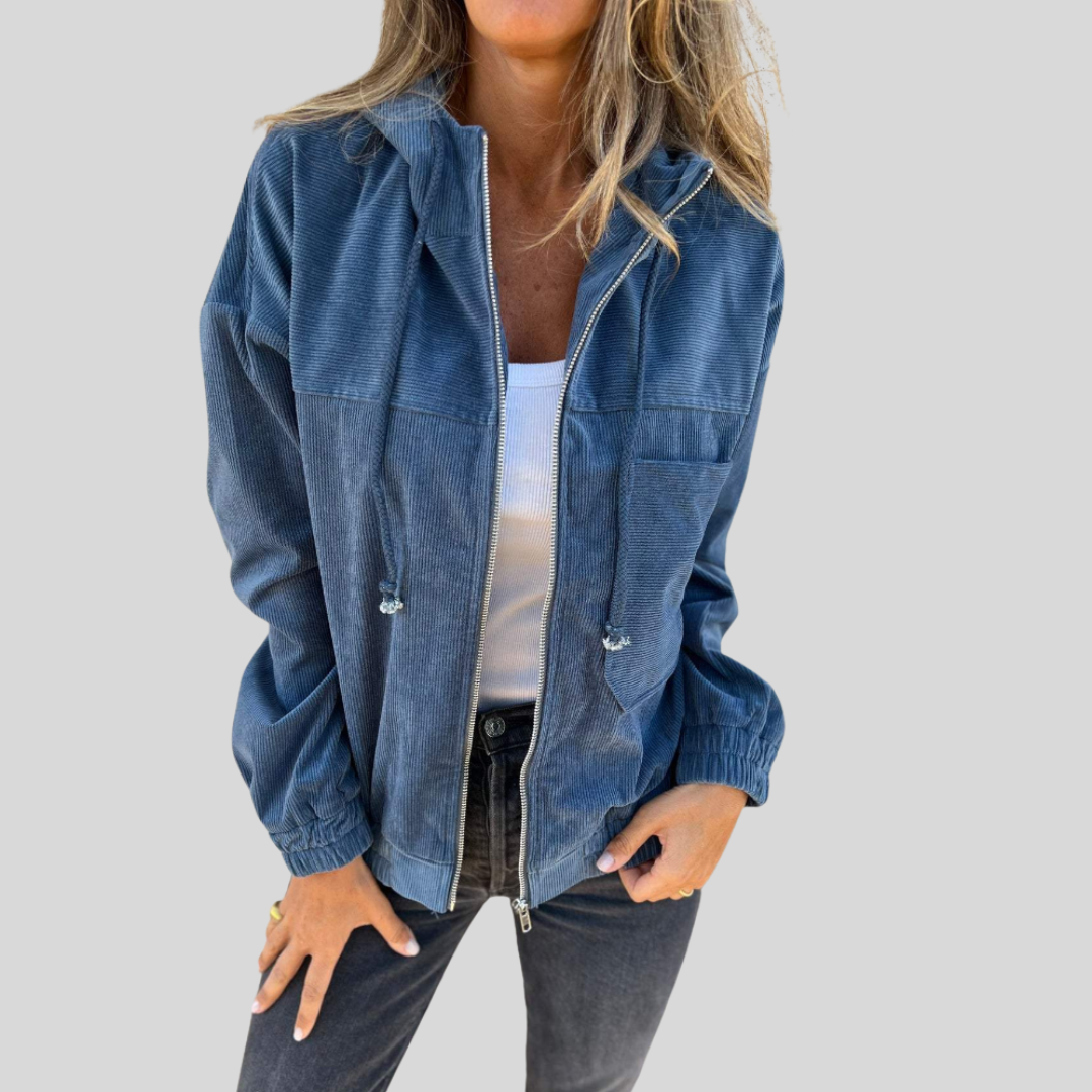 DANNA™ – CASACO DE VELUDO COM CAPUZ E FECHO DE CORRER